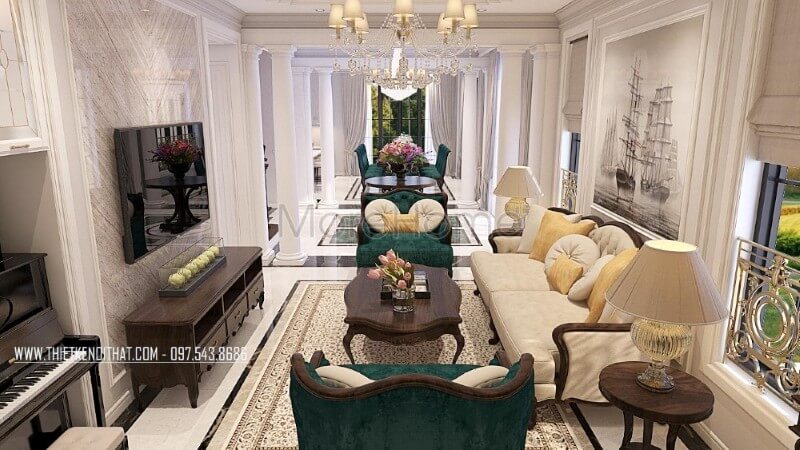 Trang trí nội thất phòng khách gỗ óc chó cao cấp tại Hà Nội, chỉ với sự kết hợp hài hòa 3 tone màu xanh coba - nâu trầm - be, KTS Morehome đã phác họa thành công nên một công trình bâc nhất hàng đầu hiện nay Điểm qua các mẫu thiết kế phòng khách