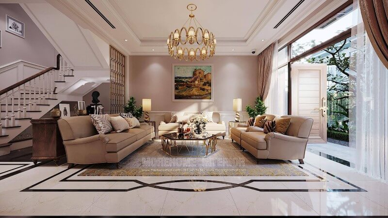 Thiết kế trang trí nội thất phòng khách đẹp phong cách tân cổ điển tại Hà Nội Xem ngay các mẫu thiết kế phòng khách tiện nghi