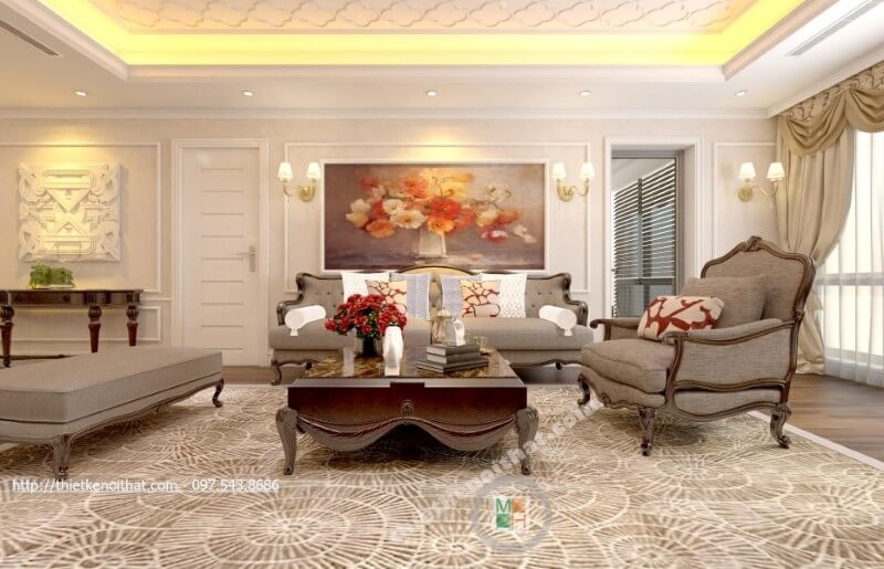 Thiết kế nội thất phòng khách chung cư ấn tượng với tone màu vàng nhẹ nhàng, tinh tế Thiết kế phòng khách tại Hà Nội
