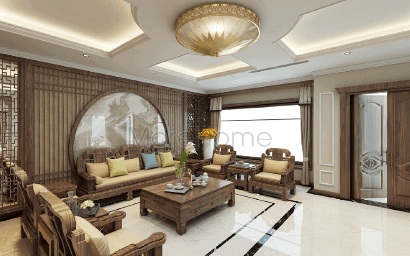 Bộ bàn ghế gỗ óc chó cao cấp cùng đường nét tuyệt đẹp tạo nên không gian đẳng cấp cho phòng khách biệt thự Riverside Nguyễn Duy Trinh Quận 2, Tp. HCM. “thiết