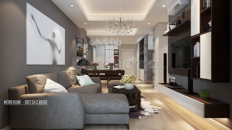 Mẫu thiết kế nội thất phòng khách chung cư hài hòa và ấn tượng Thiết kế phòng khách tại Hà Nội