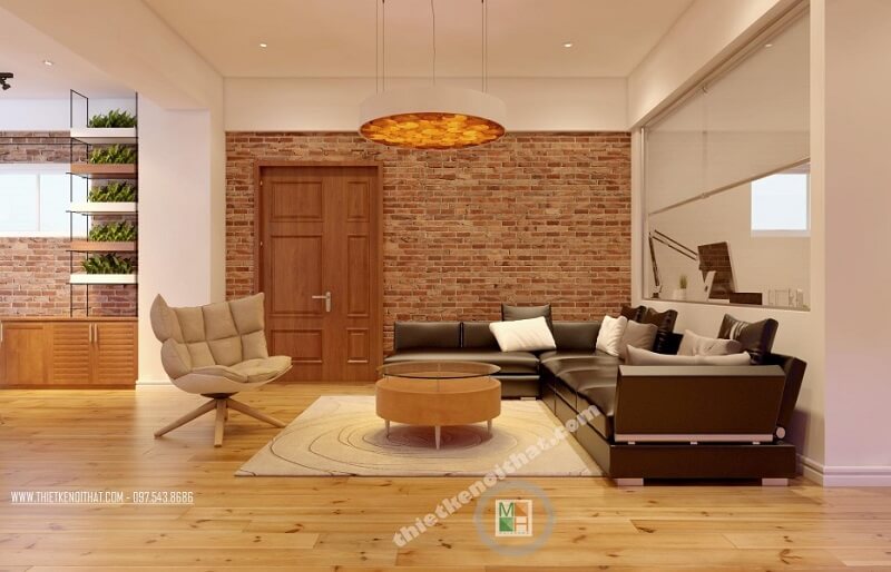 Thiết kế phòng khách chung cư cao cấp sử dụng đồ nội thất gỗ công nghiệp cao cấp mang đến sự sang trọng và đẳng cấp trong tình đường nét Thiết kế phòng khách tại Hà Nội