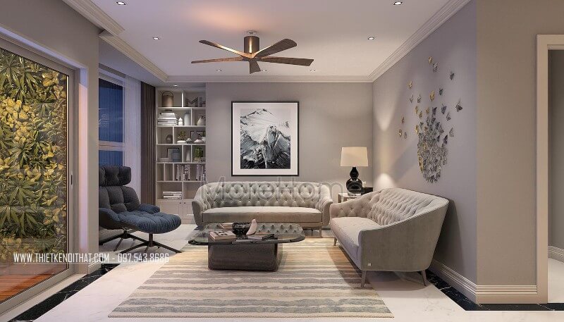 Bố trí nội thất phòng khách đẹp mắt với sofa cao cấp, decor trang trí ấn tượng Thiết kế phòng khách tại Hà Nội
