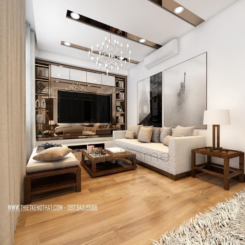 Thiết kế nội thất gỗ tự nhiên cho nhà phố phong cách hiện đại đẹp sang trọng Thiết kế phòng khách tại Hà Nội