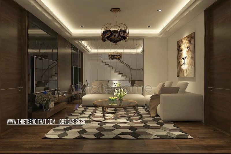 Thiết kế nội thất gỗ phòng khách đẹp, hiện đại cho nhà phố Gardenia Thiết kế phòng khách tại Hà Nội
