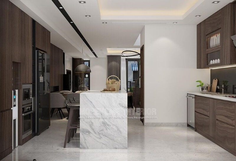 Thiết kế phòng bếp đẹp ấn tượng từ phong cách hiện đại sang trọng.
