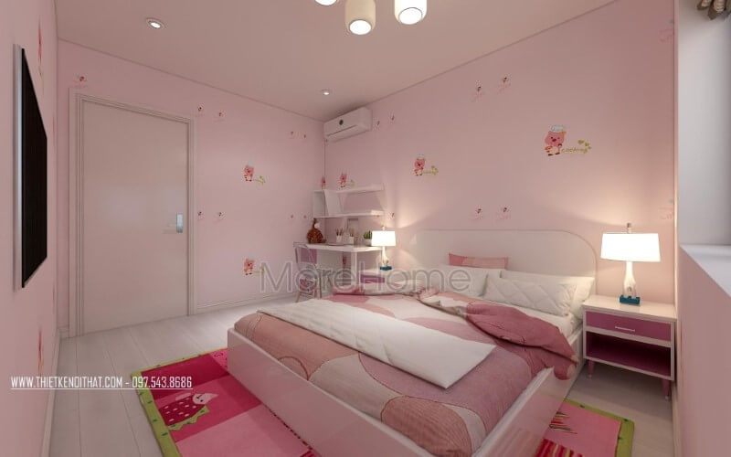 Thiết kế nội thất phòng ngủ con gái đẹp, sinh động, đáng yêu với tone hồng nhẹ nhàng, cuốn hút.