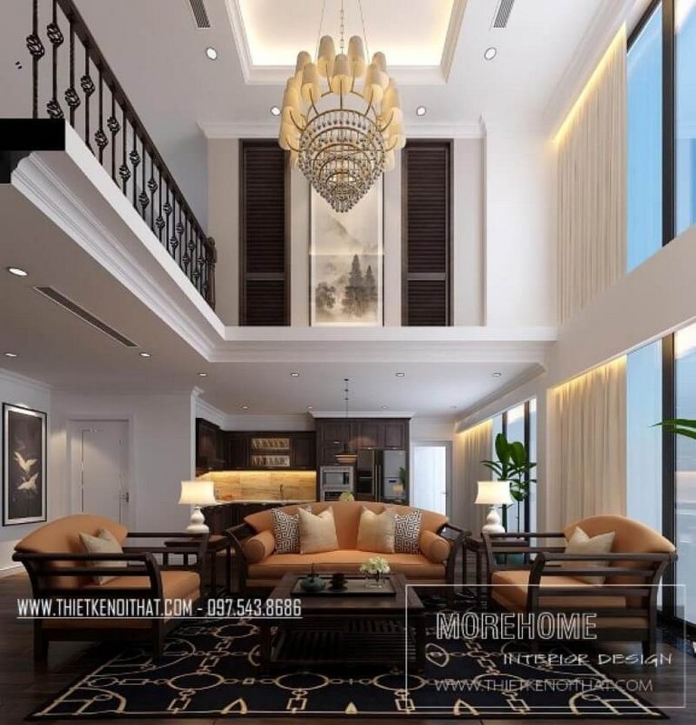 Sofa gỗ tự nhiên của phong cách gỗ Việt được sử dụng để trang trí nội thất chung cư.